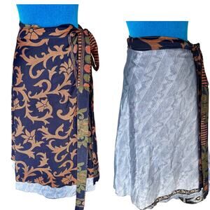 NWT Darn Good Yarn 100% Silk Reversible Upcycled Wrap Skirt